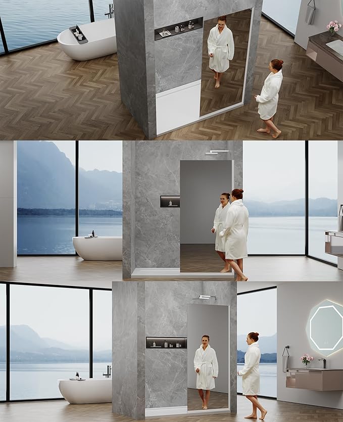 36"x76" Fixed Glass Shower Door, Single Mirror Privacy 3/8"(10mm) Thick Tempered Glass, Frameless Shower Glass Panel, Shower Screen Half Wall for Walk in Shower, Bright Chrome