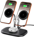 SwanScout Wireless Charger for iPhone Air/17, SwanScout 706M, Dual Magnetic Charger for iPhone 16/15/14/13/12 Series, Charging Station for AirPods Pro 3/2, AirPods 4/3rd (Black)