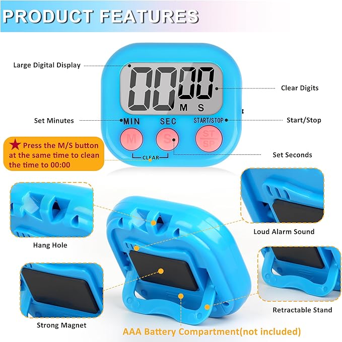 ZILLEEN Classroom Timer for Kids Teachers 4 Pack Digital Timers, Blue & White