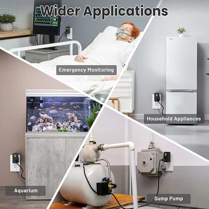 Power Failure Alarm WiFi, Smart Power Outage Alarm with App Notifications, Mini Size Freezer Alert with Loud 110dB & LED Indicator & Voltage Detection, Home Power Monitor for GFCI Trips, Sump Pump ﻿