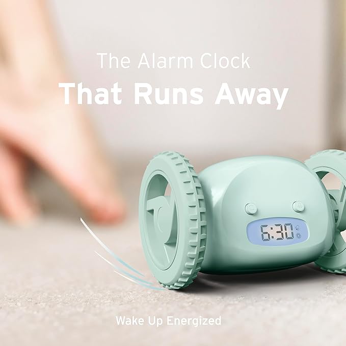CLOCKY Extra Loud Alarm Clock for Heavy Sleepers on Wheels Rolls Runs Away Vibrating, Easy to Set Super Smart Snooze Digital Bed Shaker Alarm Clock Funny Gift for Adults Kids Teens Bedrooms (Mint)
