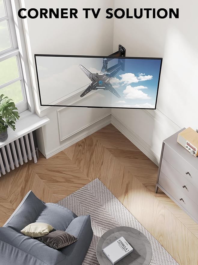 Pipishell Full Motion TV Wall Mount for Most 26-60 inch TVs, 55 inch Compatible, with Swivel, Tilt, Extension, Single Stud Articulating TV Mount Bracket, Holds up to 77 lbs, Max VESA 400x400mm, PIMF11