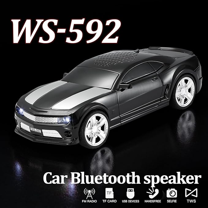 WSTER Classic Sports Car Model Bluetooth Speaker, Portable Wireless Outdoor Speaker with HD Sound, TWS Pairing, Truck Bluetooth Speaker, Parties & Home Audio (Black)