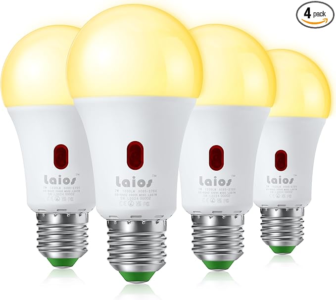 Laios Dusk to Dawn Sensor E26 Light Bulb, 7W LED Outdoor Photocell Lighting Bulb, 1200lm Equivalent 60W, Soft White(2700K), Auto ON/Off with Light Sensor, Pack of 4
