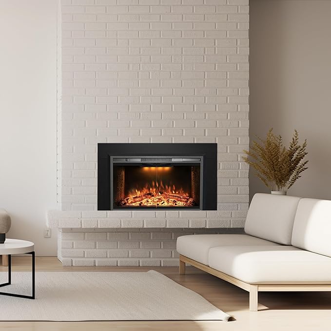 44.5" W x 25.7" H Trim Kit Designed for Electric Fireplace Insert, Black