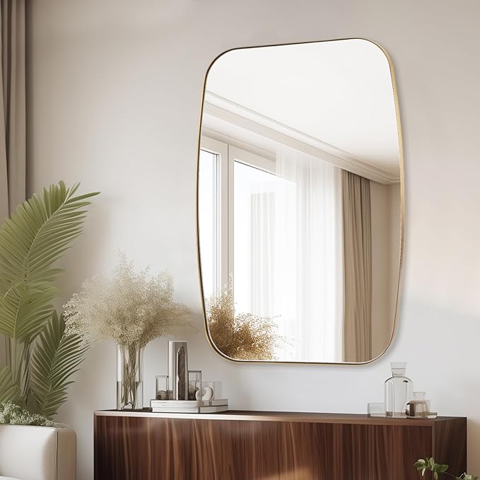 Oval Mirrors for Bathroom, 20"×30" Gold Vanity Mirror with Stainless Steel Metal Frame, Brushed Gold Oblong Bathroom Wall Mounted Modern Mirror for Over Sink