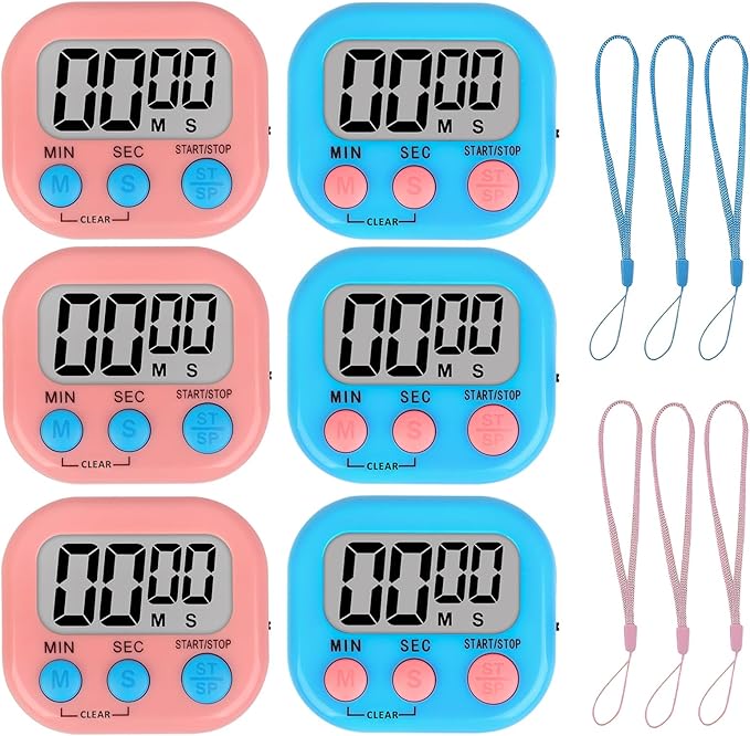 ZILLEEN Classroom Timer for Kids Teachers 6 Pack Digital Timers, Blue & Pink