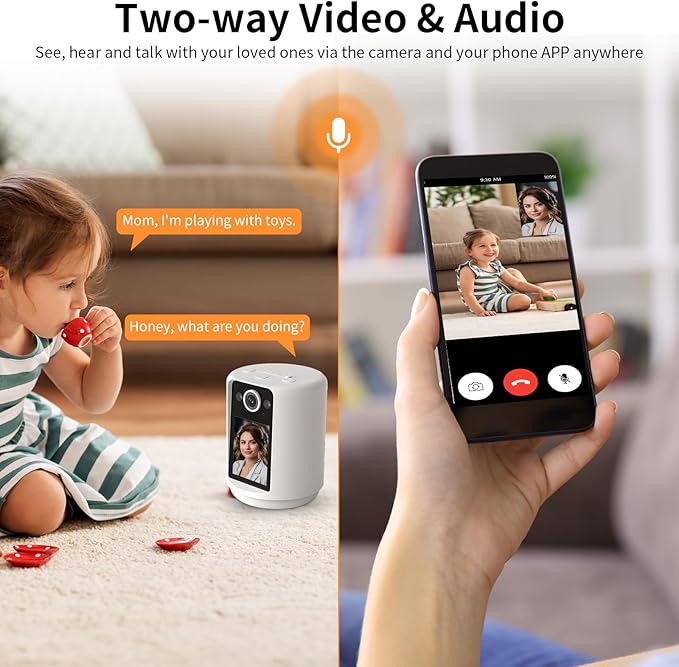 VSTARCAM Video Call Security Camera Indoor with 2.4 inch HD Screen, Pet Camera Monitor, One-Touch Call,Warm Light,360° PTZ, AI Detection,Plug in&Battery Powered,SD/Cloud Storage