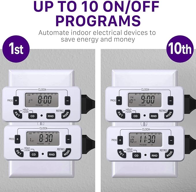 Fosmon 7 Day Digital Timers for Electrical Outlets, Indoor Plug-in Light Timers Switch Programmable, Electric Wall Plug for Lamp, Grow Reptile Lights, Aquarium, 15A/1875W, Grounded