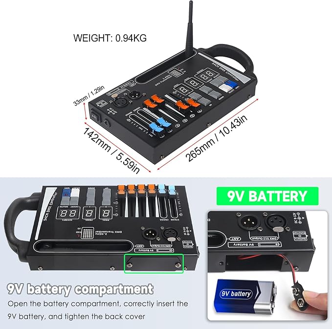 DMX Lighting Console, 54 Channels DMX Controller for dj Lights,Compatible with 2.4g DMX Wireless Receiving Devices