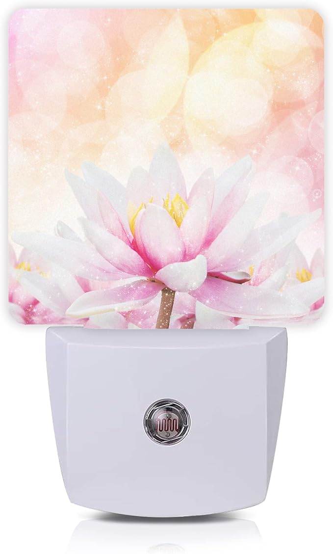 Smoaffly Pink Water Lily Lotus Night Light Plug-in LED Nightlights Auto Sensor Night Lamp Dusk-to-Dawn Lamp Home Decor for Nursery Children Girls Boys
