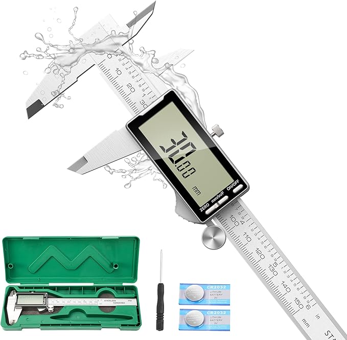 Raynesys Digital Caliper 6 Inch with Large LCD Screen, Inch/MM/Fraction Conversion, 150mm Micrometer Caliper All Stainless Steel Diameter Measuring Tool for Jewelers/Woodworkers/DIY