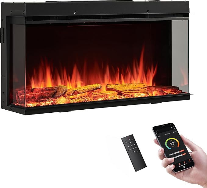 LegendFlame 35" W Smart Build in Electric Fireplace Insert, 1-2-3 Sided View, Heater 750W/1500W, Multi Colors of Flame & Fuel Bed, Alexa Enabled