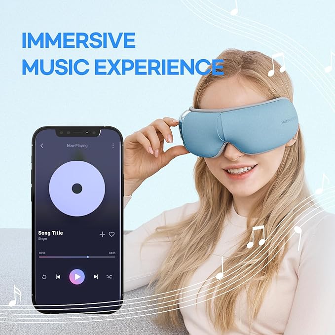 HuBDIC HubiCare Eye Massager with Heat, Vibration, and Music Helps Relieve Strain, Dark Circles, Dryness, and for Migraine Relief Relaxation and Better Sleep Gifts for Women/Men (Ice Blue)