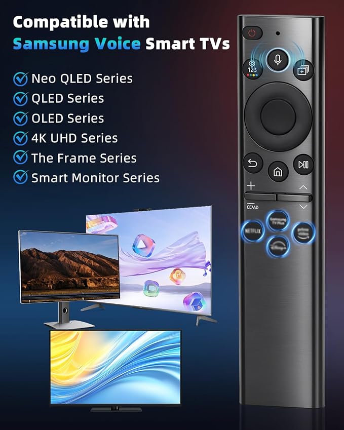Replacement Universal Voice Remote Control, Compatible with Samsung Smart TVs 2019–2025, Including QLED, Frame, Crystal UHD, Neo QLED, and OLED Series (Not Solarcell Models)