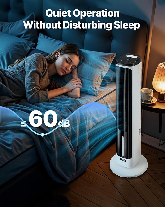 VEVOR Evaporative Air Cooler, Standing Fans that Blow Cold Air, 23.3ft/s 70° Remote Oscillating Tower Fan w/ 9-Speed 4 Mode, 24H Timer, Swamp Cooler, Portable AC Fan for Bedroom, Office