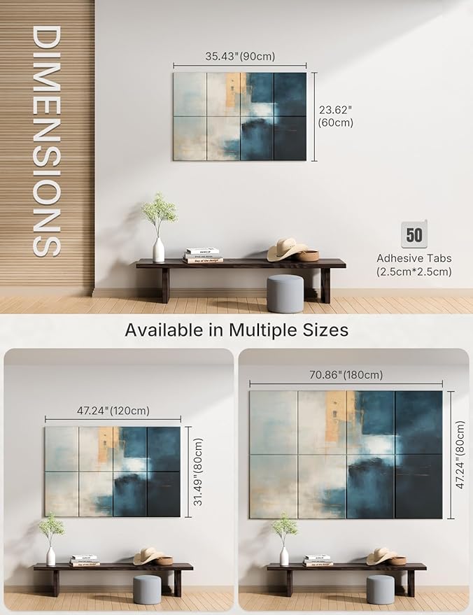 Wall Art Acoustic Panels,35''X24''Sound Absorbing Panels-8-Pack with 50 Adhesive Tabs, Decorative Sound Absorbing Panels for Living Room and Recording Studio, Offices-Azure Horizon