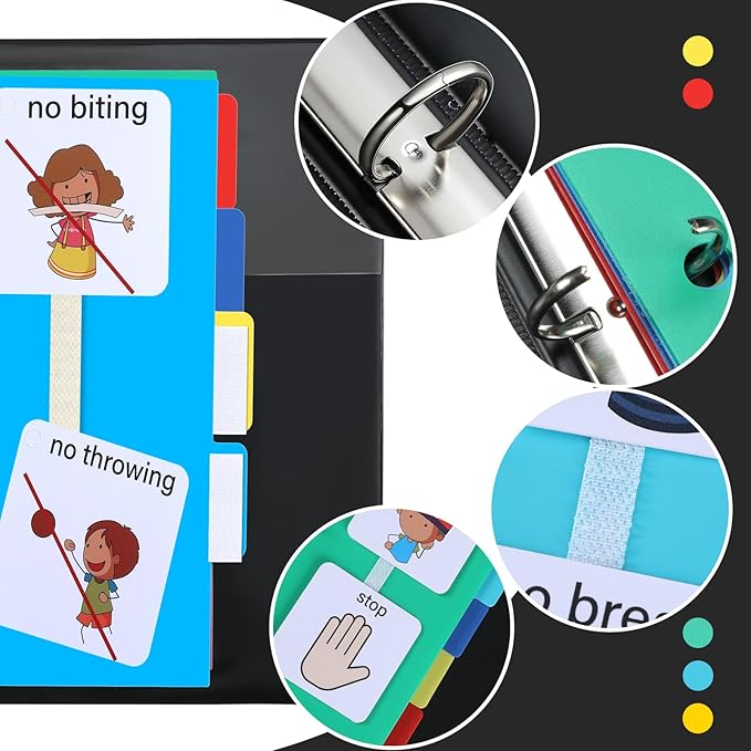 981 Pcs Communication Book Set, Small Tools for Visual Schedule Picture Cards Include 3 Ring Binder 20 Dividers 960 Hook Loop Strips Dots for Kids Autism ADHD Language Learning