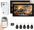 Wired Video Door Phone Kit Apartment Intercom System,10 Inch Touch Screen Monitor(Silver)with 1080P HD Doorbell Camera,Supporting Motion Detecting 5 in 1 Unlcking (1 Doorbell + 2 Monitor)
