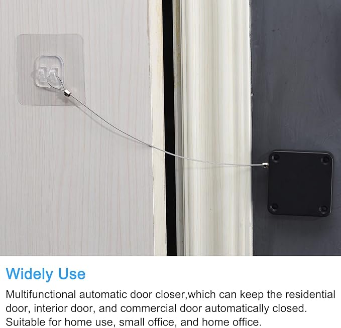 MECCANIXITY Punch Free Automatic Sensor Door Closer 39.4" Retractable Cable Lock for Home Office Doors 1000g 2Set Black Each Set Contains with 1pcs Adhesive Sticker 1pcs Hook 1pcs Wrench