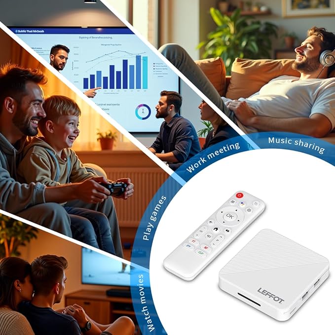 Android 14.0 TV Box 2025, LEFFOT H313 4K Ultra HD Streaming Device for TV with BT 5.4, 2GB RAM + 16GB ROM, Smart TV Box with Voice Remote, USB 3.0, HDR 10, 2.4G & 5G WiFi 6