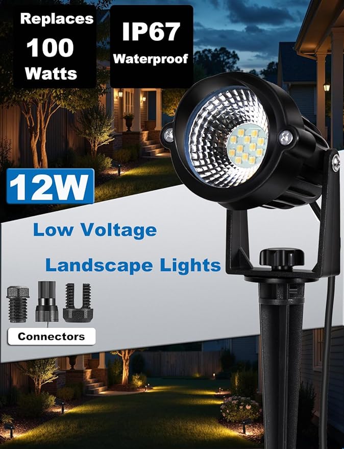 Motrackcao 20 Pack 12W Dimmable LED Landscape Lights, IP67 Waterproof Landscape Lighting with Remote 2700K-6500K Color Adjustable, 12V-24V Low Voltage Outdoor Spotlights for Garden Pathway Yard Patio