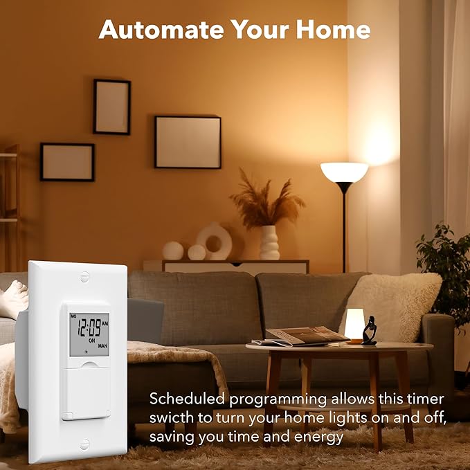 BN-LINK 7 Day Programmable in-Wall Timer Switch for Lights, Digital Light Switch Timer Indoor, Single Pole and 3 Way (Compatible with SPDT) Both Use, Neutral Wire Required, No Backlight, ETL Listed