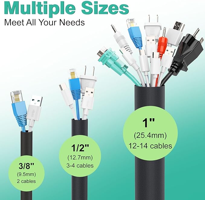 UOMTFAI Dog and Cat Cord Protector 10ft - 1inch, Flexible Cable Sleeve for Easy Cord Management, Protects Cables from Pets Chewing, Ideal for USB, Power, Audio and Video Cords - Black