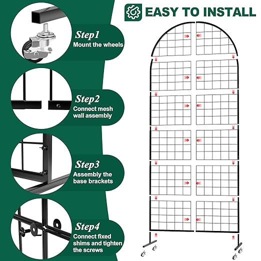 Asee'm Grid Wall Panels Display Stand 2.6' x 5.8' FT Black Movable Wire Grid Wall Display Rack Heavy Floorstanding Detachable Girdwall Panel with T-Base for Craft Show Rack, Retail Displays 1PCS