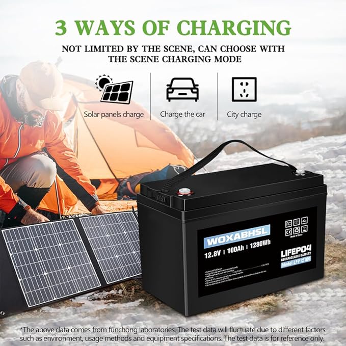 WOXABHSL 4 PCS 12V 100AH Lifepo4 Lithium Battery Up to 15000+ Deep Cycles, Buit in 100A BMS Perfect for Trolling Motors, Boat, Marine, Rv, Solar