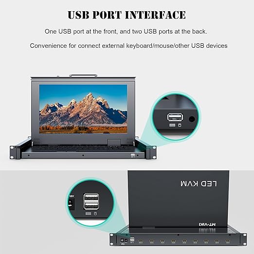 MT-VIKI 8 Port KVM HDMI Switch w/15.6'' LCD Monitor, Fit 1U 19" Rack 600-800mm deep Server Cabinet w/Keyboard Touchpad Drawer+ 8 HDMI KVM Cables