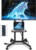 Solid Grace Rolling TV Stand with Power Outlet for 32-75 Inch TVs up to 88lbs, Portable TV Stand with Shelf, Mobile TV Cart for Living Room, Office, Meeting Room, Outdoor(with Power Outlet+Shelf)