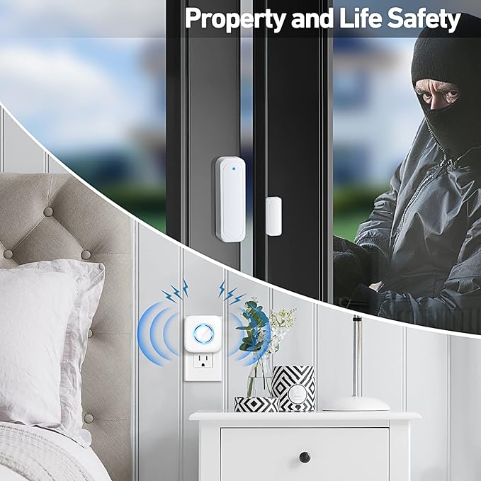 Door Chime, Satisure Door Sensor Chime When Door Opens, Door Entry Alarm for Business/Home/Office/Store with 600 FT Range 58 Chimes 5 Volume Levels LED Indicator (1 Receivers & 4 Sensors)