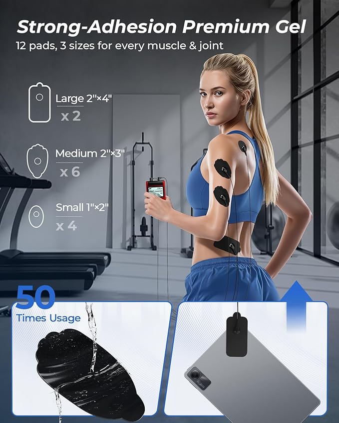 KingPavonini 4-IN-1 TENS Unit Muscle Stimulator, DIY & TENS & EMS & MASS, Dual-Channel 40 Intensities TENS Machine, Muscle Stimulator for Pain Relief Therapy Sciatica Back Pain, 12 Pads (Model: B2501)
