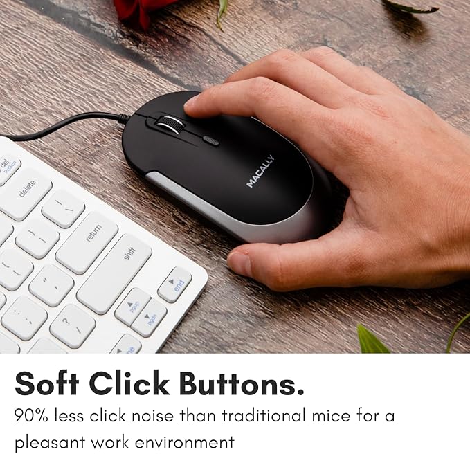 Macally Silent Wired Mouse - Slim & Compact USB Mouse for Apple Mac or Windows PC Laptop/Desktop - Designed with Optical Sensor & DPI Switch - Simple & Comfortable Wired Computer Mice (Space Gray)