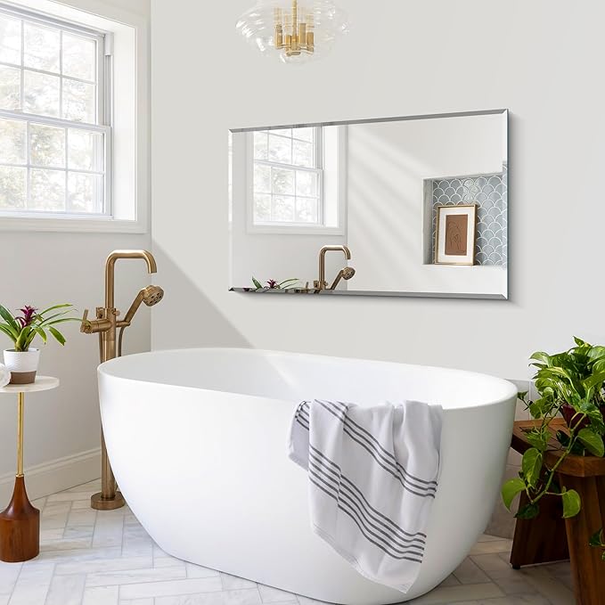 CILIBER Beveled Bathroom Mirror, 24x40 Large Frameless Mirrors for Over Sink, Upgraded Shatterproof Beveled Frameless Vanity Mirror for Bathroom,Bedroom,Living Room and Entryway