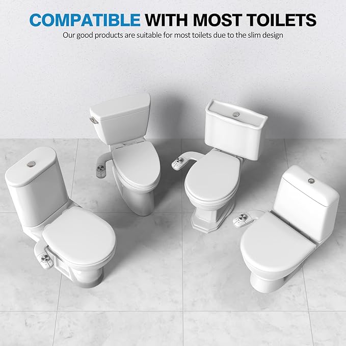 Non-Electric Bidet Attachment for Toilet, Ultra Slim Self-Cleaning Retractable Dual Nozzles for Rear & Feminine Wash, Adjustable Water Pressure,Stainless Steel Inlet