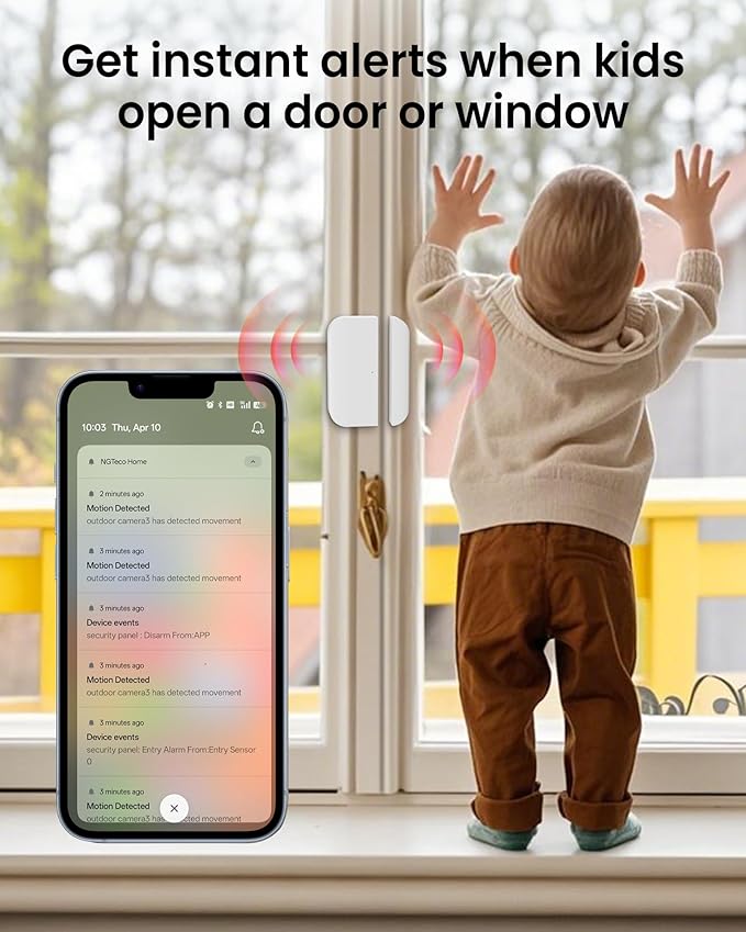 NGTeco 11-Piece Home Security Alarm Kit, Wi-Fi Home Security System with Keypad, Motion Sensor, 5 Entry Sensors, Window and Door Protection - No Contract, Compatible with Alexa & Google