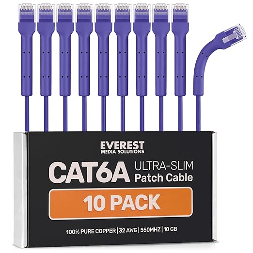 Everest Ultra Slim Cat6a Ethernet Patch Cables 10ft Purple by EverestMediaSolutions