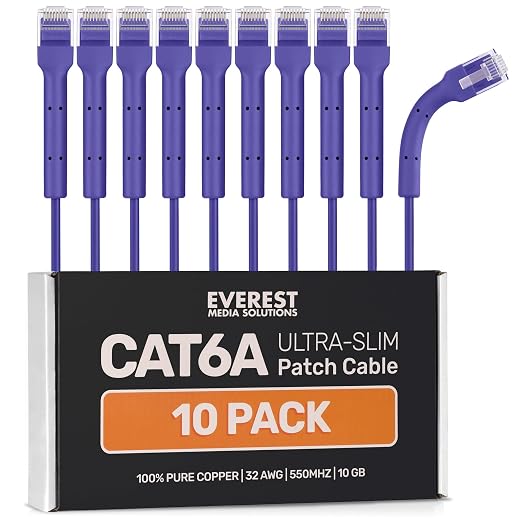 Everest Ultra Slim Cat6a Ethernet Patch Cables 3ft Purple by EverestMediaSolutions