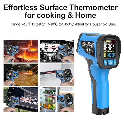 TEMIRUP Infrared Thermometer Temperature Gun -40℉ to 2462℉, 30:1 High Temp Laser Thermometer/K-Type Probe 14°F~932°F, Digital IR Pyrometer Temp Gun for Cooking, Engine, Kiln, Forging, HVAC&Industrial