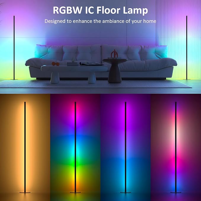 Eastfine Corner Floor Lamp, RGBWW IC Corner Lamp with APP and Remote Control, LED Floor Light with 16 Million DIY Colors, Color Changing Ambient Light for Living Room, Bedroom, Gaming Room
