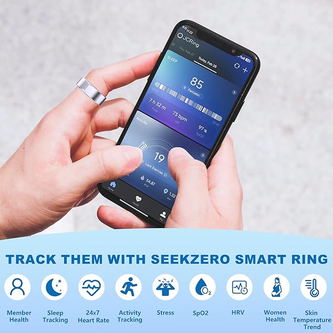 SEEKZERO Smart Ring-Size First Before You Buy, No APP Subscription,7-10 Days of Use,Sleep & Activity Real-Time Monitor, Stress/Heart Rate/SPO₂ Tracker, Compatible with iOS and Android (Silver, 11)