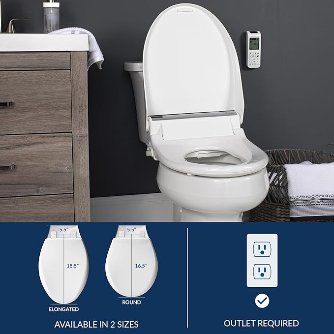 Bio Bidet BB2000 Electric Bidet Toilet Seat, Warm Water with Air Dryer, Heated Seat with Sensor and Slow Close Lid, Night Light, Remote Control, Round, White