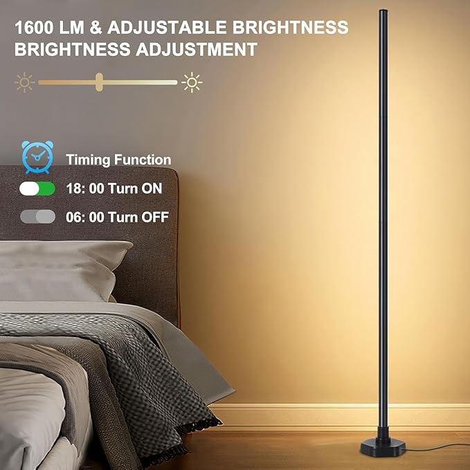 Bcmsda RGB LED Floor Lamp, RGB LED Corner Lamp with Music Sync, Remote Control Color Changing Ambience Light, 16 Million DIY Colors Timer Setting for Living Rooms, Bedrooms and Gaming Rooms