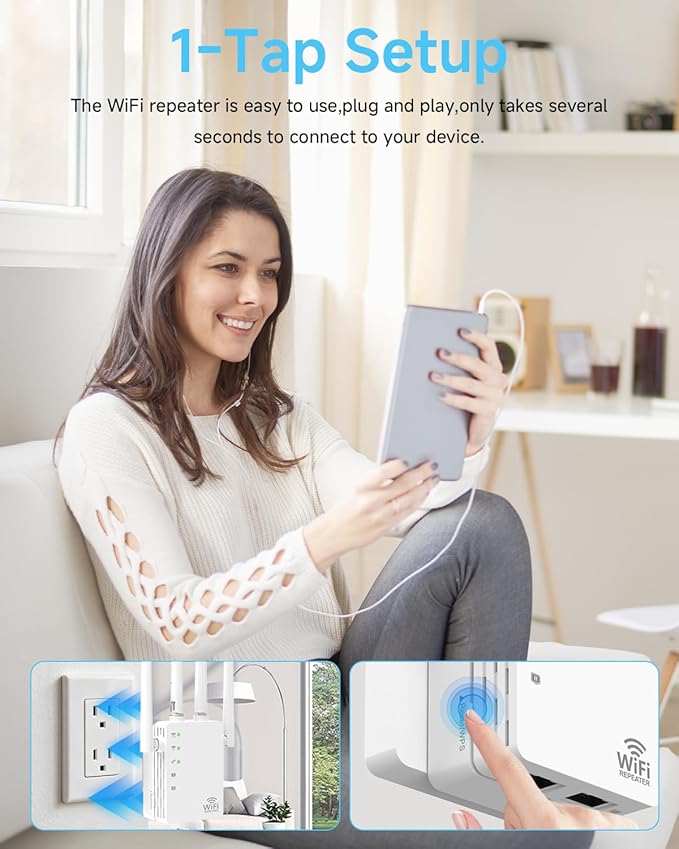 WiFi Extender,Dual Band (5GHz + 2.4GHz) WiFi Booster for Home, Covers Up to 12,880 Sq.Ft and 105 Devices, WiFi Repeater with Ethernet Port, Quick Link,3-Min Easy Setup