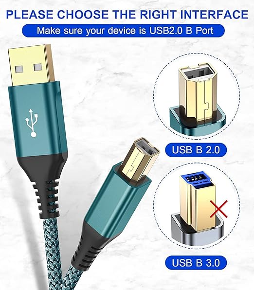 sweguard Printer Cable 15ft, USB Printer Cord USB 2.0 Type A Male to B Male Cable Scanner Cord High Speed Compatible with HP, Canon, Dell, Epson, Lexmark, Xerox, Samsung and More - Green