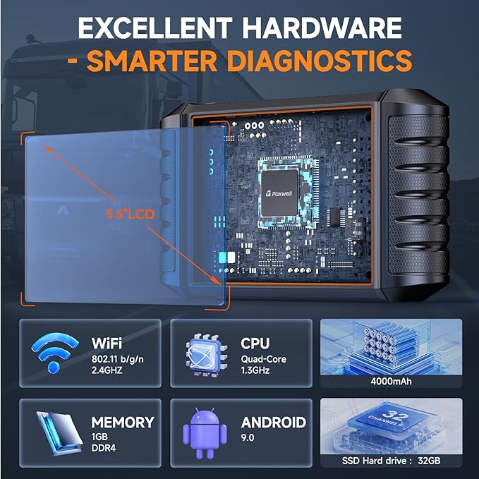 FOXWELL Heavy Duty Truck Scanner - HD500 Diesel Scaner Diagnostic Tool with DPF Regeneration/Injector Cutoff, fit for Cummins, Detroit, Caterpillar, Paccar, Hino, Lifetime Free Update, Orange