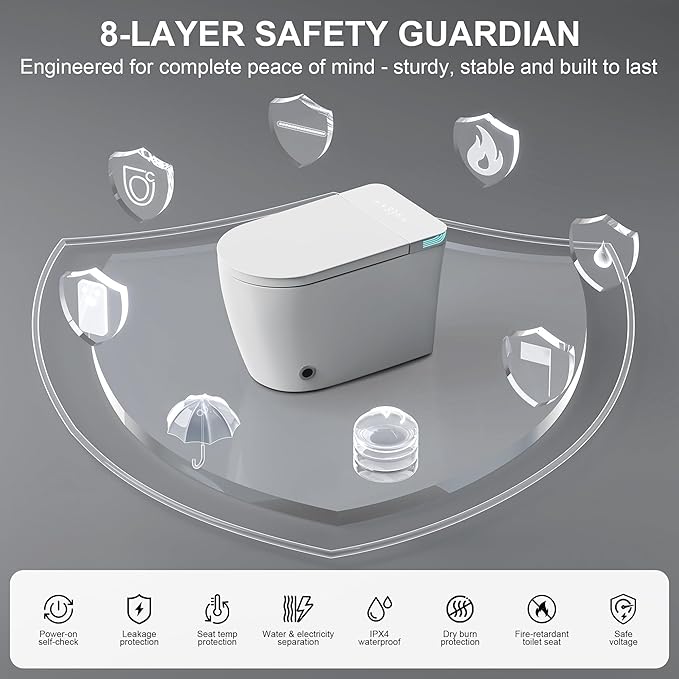 Smart Toilet with Bidet Built in, Bidet Toilet with Heated Seat and Night Light,Warm Water Wash&Dry, Modern Tankless Toilet for Bathroom, One Piece Toilets with Soft Close, Foot Sensor, Auto Lid&Seat