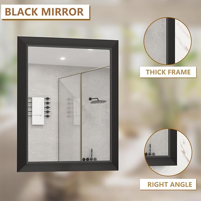 SMIROR Matte Black Bathroom Mirror for Over Sink 28x 36 inch, Metal Thick Frame Rectangle Vanity Mirror for Wall, Anti-Rust, Horizontally or Vertically Mounted
